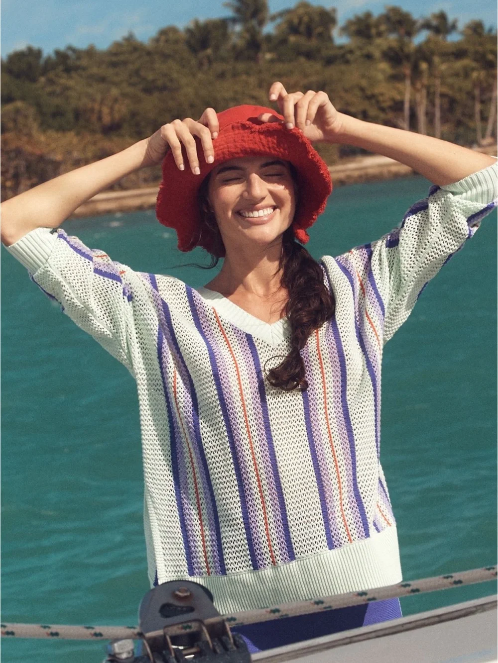 Anthropologie Red Scallop Bucket Hat NWT